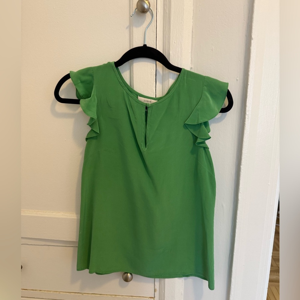 J. Crew Vibrant Green Flutter Sleeve Blouse